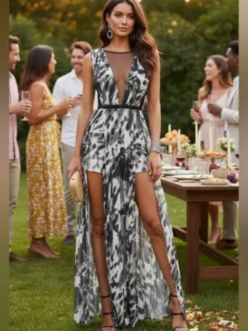 Venus Black & White Romper with sheer covering